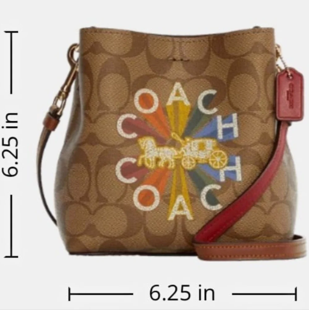 Coach Mini Town Bucket Bag with Cardholder Case In Coach Radial Rainbow - NWOT - Picture 7 of 12